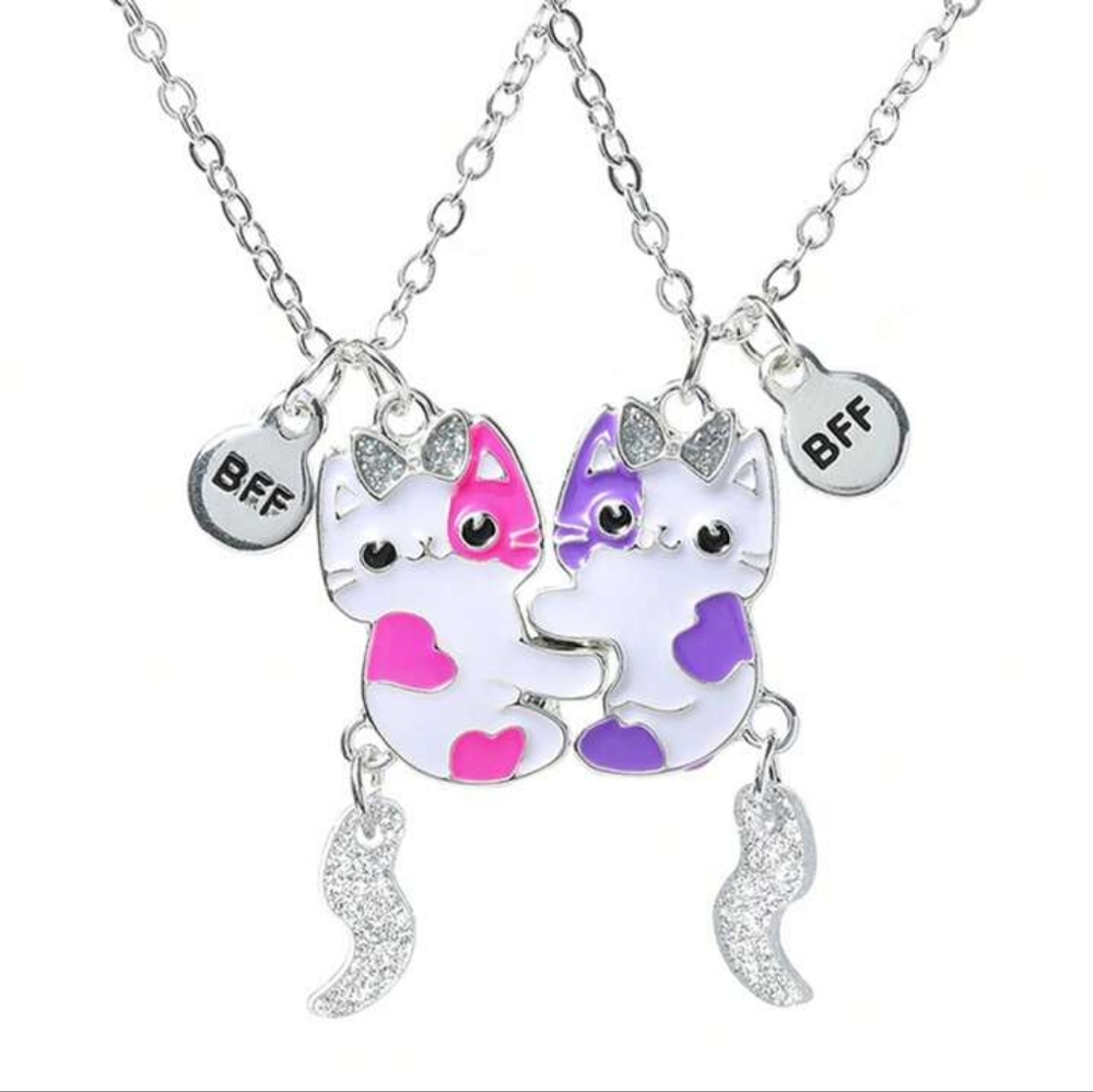Cat BFF Necklace Set - Pink and Purple